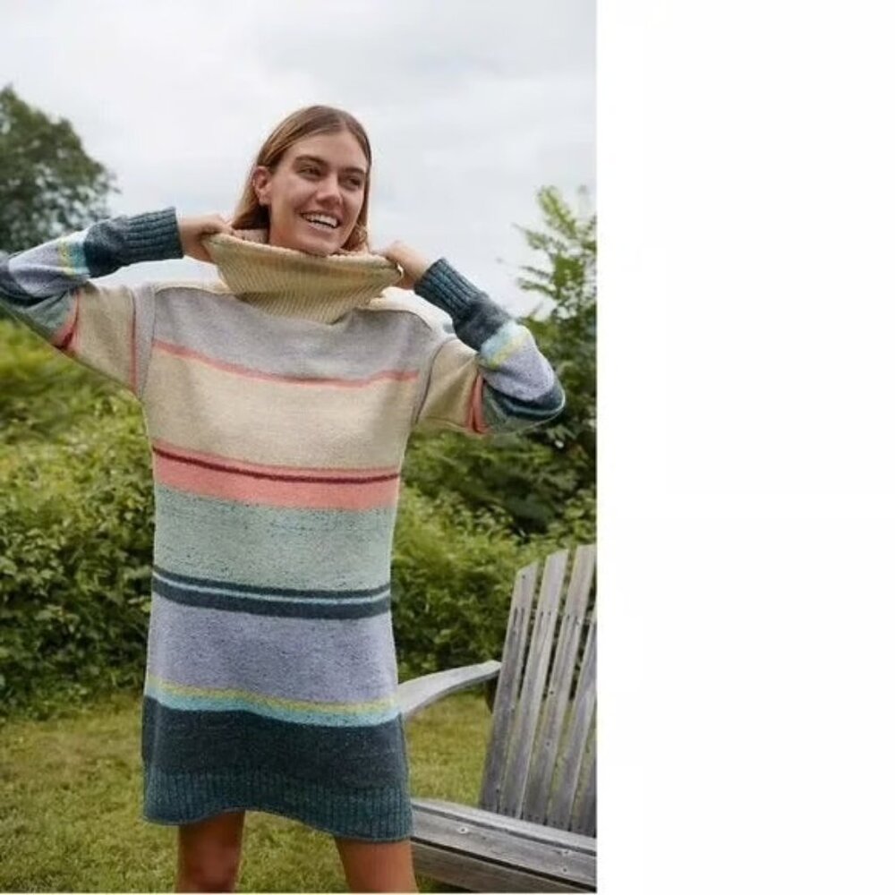 Anthropologie Daily Practice Sweater Dress Women XS Striped Turtleneck Cozy Knit